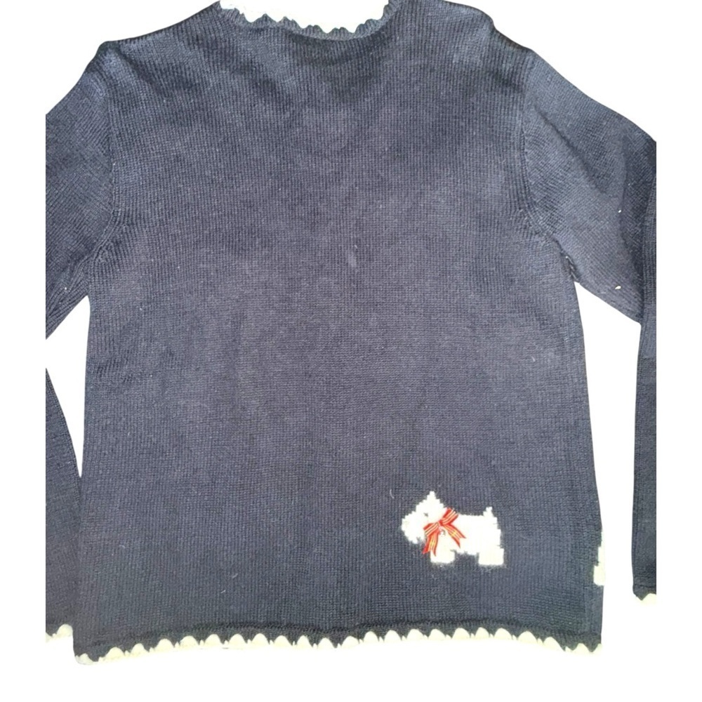 TALBOTS SWEATER CARDIGAN BLACK WHITE DOG WESTIE SCOTTISH TERRIER SIZE SP PETITE - Picture 11 of 15